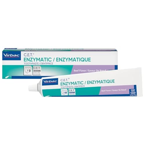 Virbac C.E.T. Enzymatic Toothpaste Eliminates Bad Breath by Removing Plaque and Tartar Buildup Best Pet Dental Care Toothpaste Beef Flavor 2.5 Oz Tube (Color Varies)