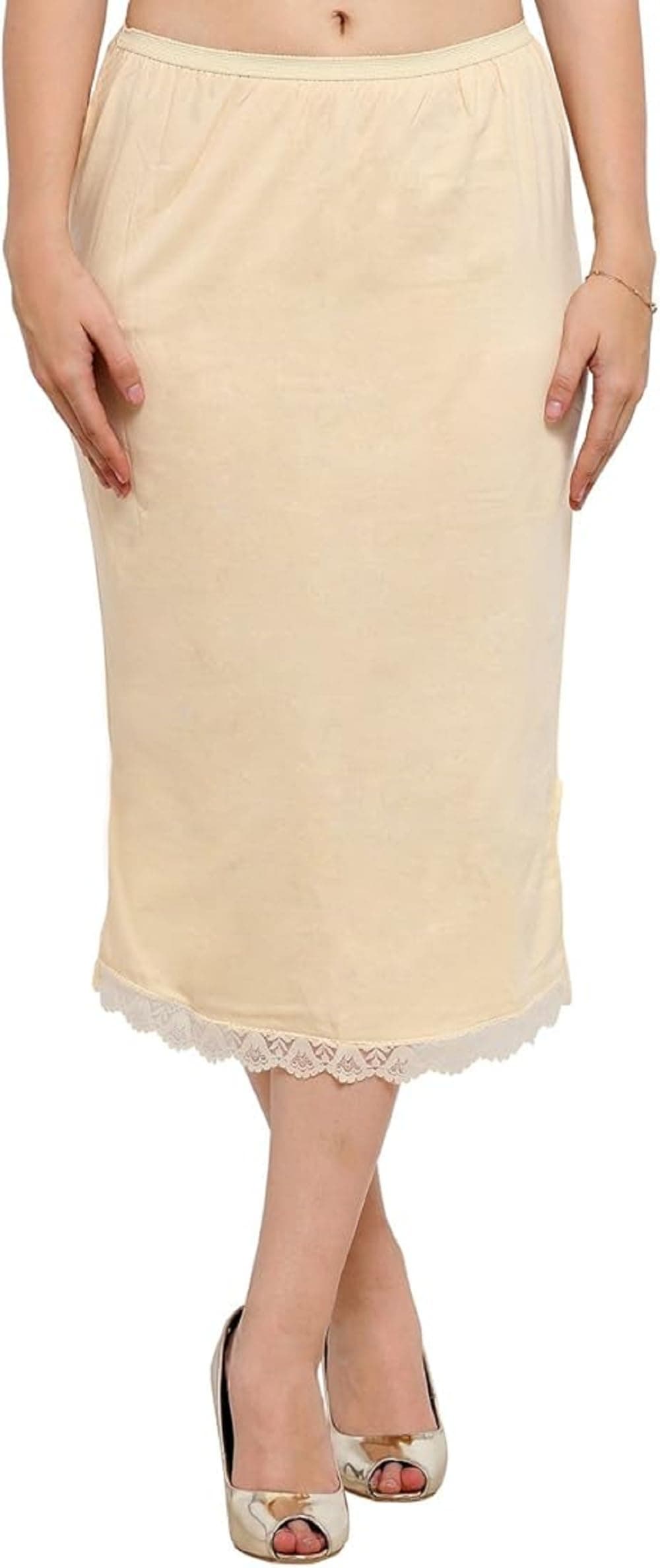 SEER Skirt Slip for Women Cotton Rich Regular Knee Length (Beige) (XL)