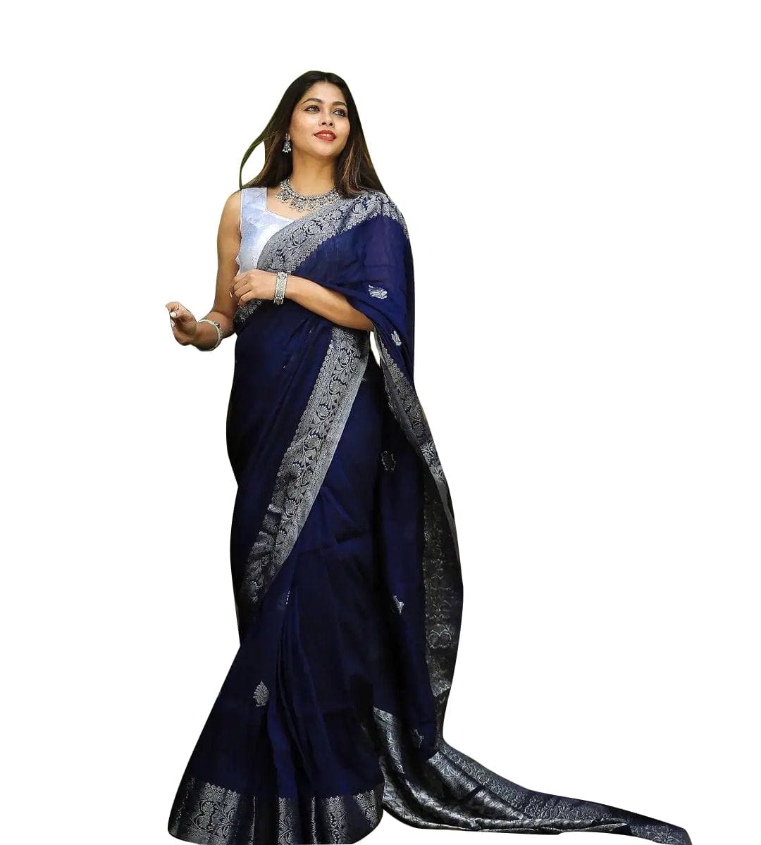 Avantika Fashion Women's Kanjivaram Soft Silk Banarasi Sarees With Blouse (NAVY BLUE)