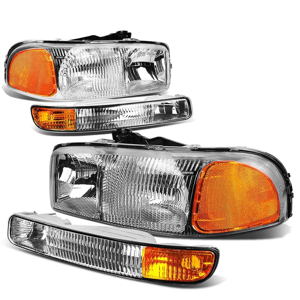 DNA MOTORING HLOEMSIE994PCHAM Chrome Amber Headlights Compatible with 9907 Sierra Yukon