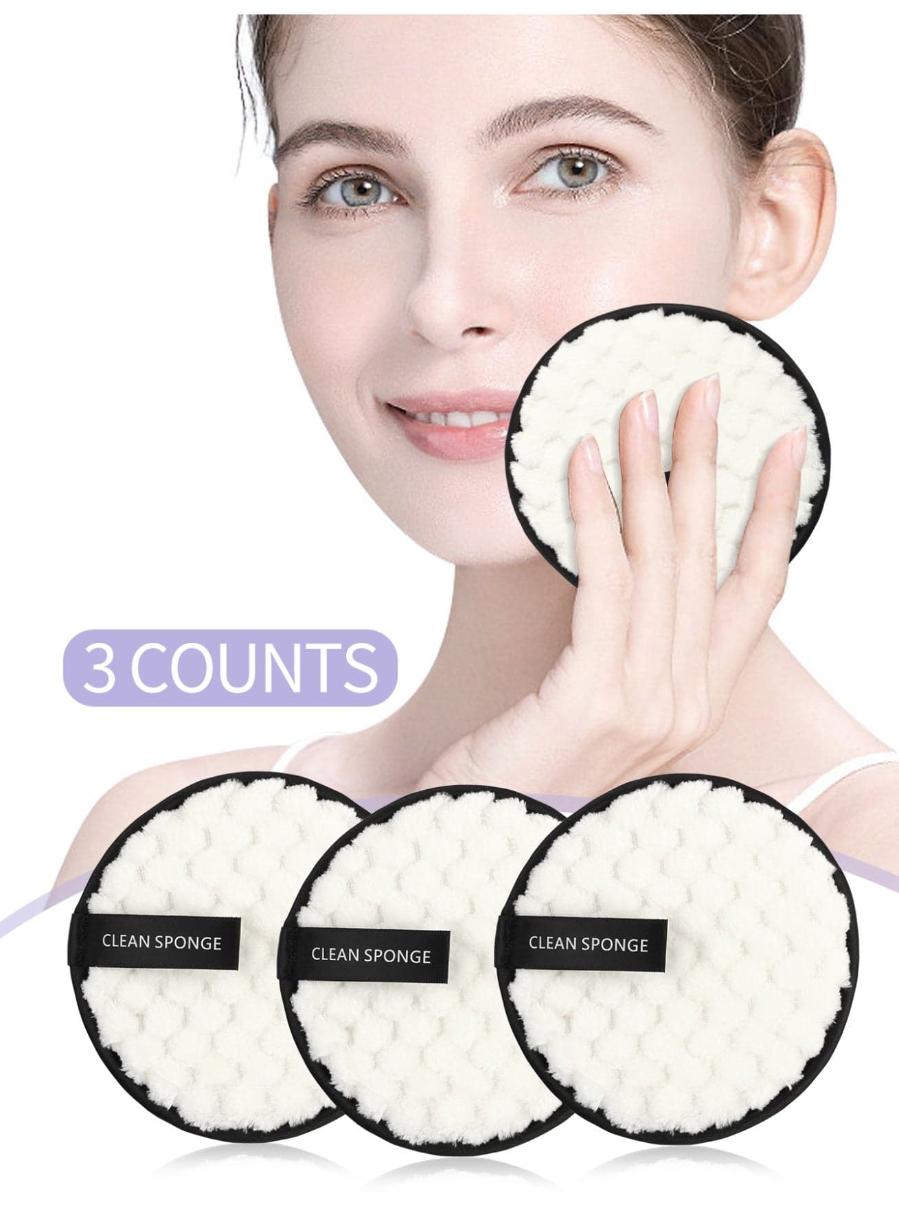 3Pcs Round Makeup Remover Pads Reusable Soft And Washable Facial Cleansing Cotton Balls And Makeup Remover Puffs Made Of Microfiber Multi-Functional Makeup Removal Tool (White)