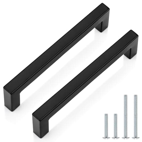 Probrico 50 Pack| Black Cabinet Handles 5 Inch(128mm) Hole Centers Drawer Pulls Stainless Steel Kitchen Cabinet Handles Matte Black Square Drawer Handles Modern Cabinet Hardware