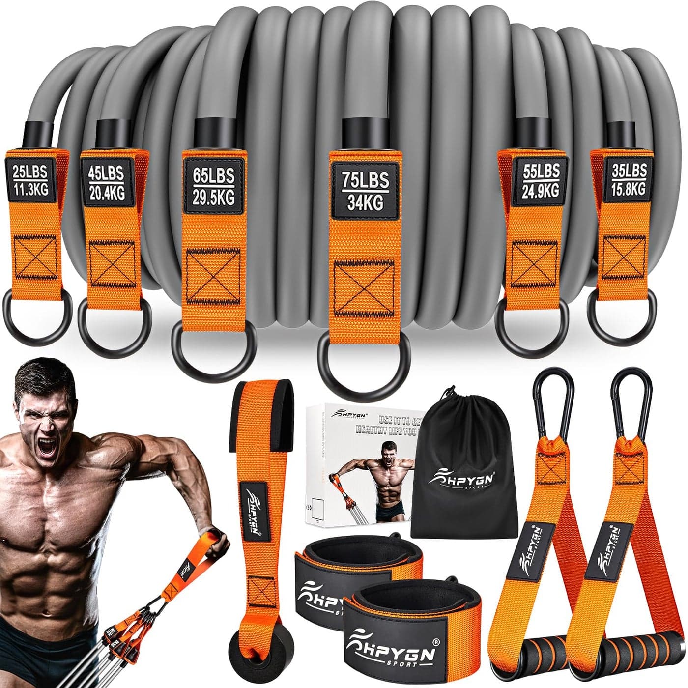 HPYGN Heavy Resistance Bands 300LBS Exercise Bands for Working Out Fitness Bands with Handles Workout Bands for Men Weight Bands Set for Muscle Training Strength Slim Yoga Home Gym Equipment