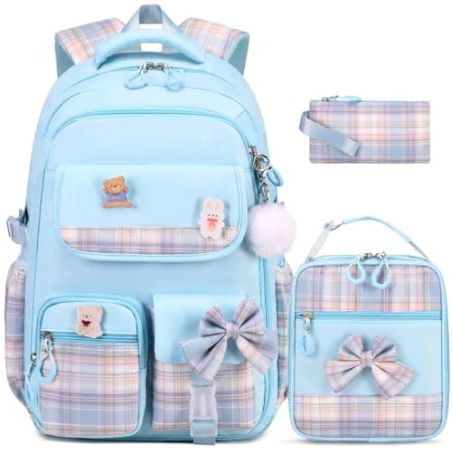 ACESAK Girls Backpack - 3PCS Backpack for Girls Cute School Backpacks for Girls Kindergarten Elementary Preschool Middle Kids School Bags with Lunch Box Pencil Case Set (Blue)
