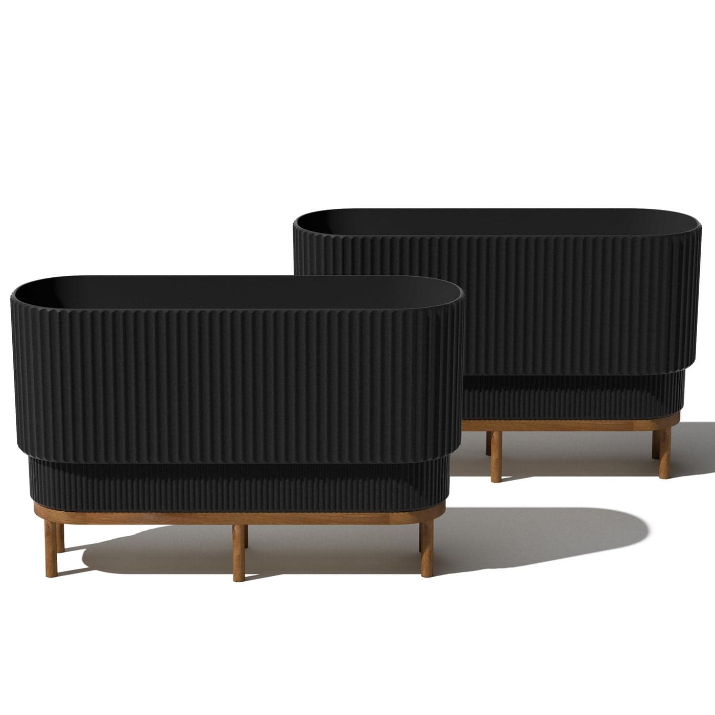 Veradek Demi Series Raised Long Planter for IndoorOutdoor Use Made from Plastic Stone wWooden Stand Modern Patio Dcor for FlowersShrubs