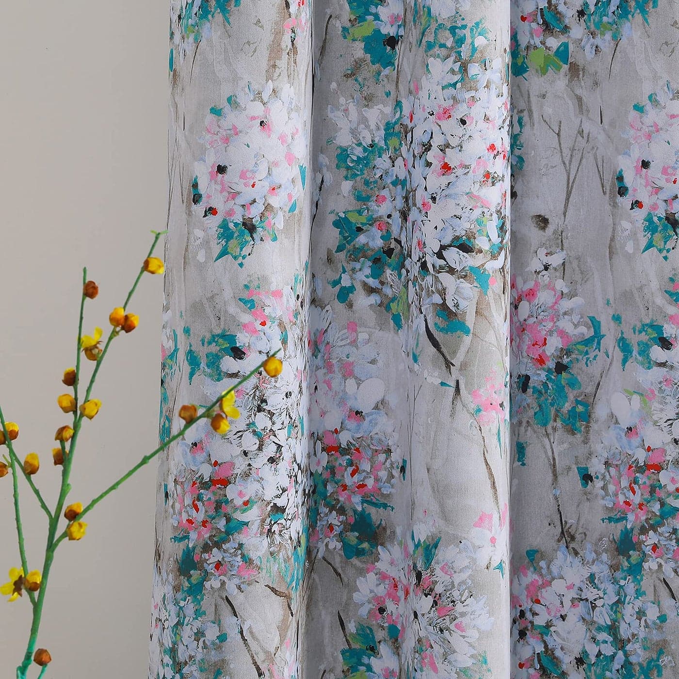 MYSKY HOME Floral Blackout Curtains 84 inches Long 2 Panels Pink and Blue Floral Thermal Insulated Ink Vintage Flower Printed Window Grommet for Bedroom Living Room