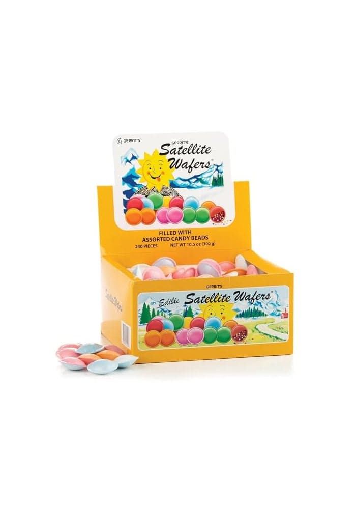 Gerrits Satellite Wafers Candy Pack of 240 Filled with Assorted Beads Light Crispy and Nostalgic Flying Saucer Candy Wafers