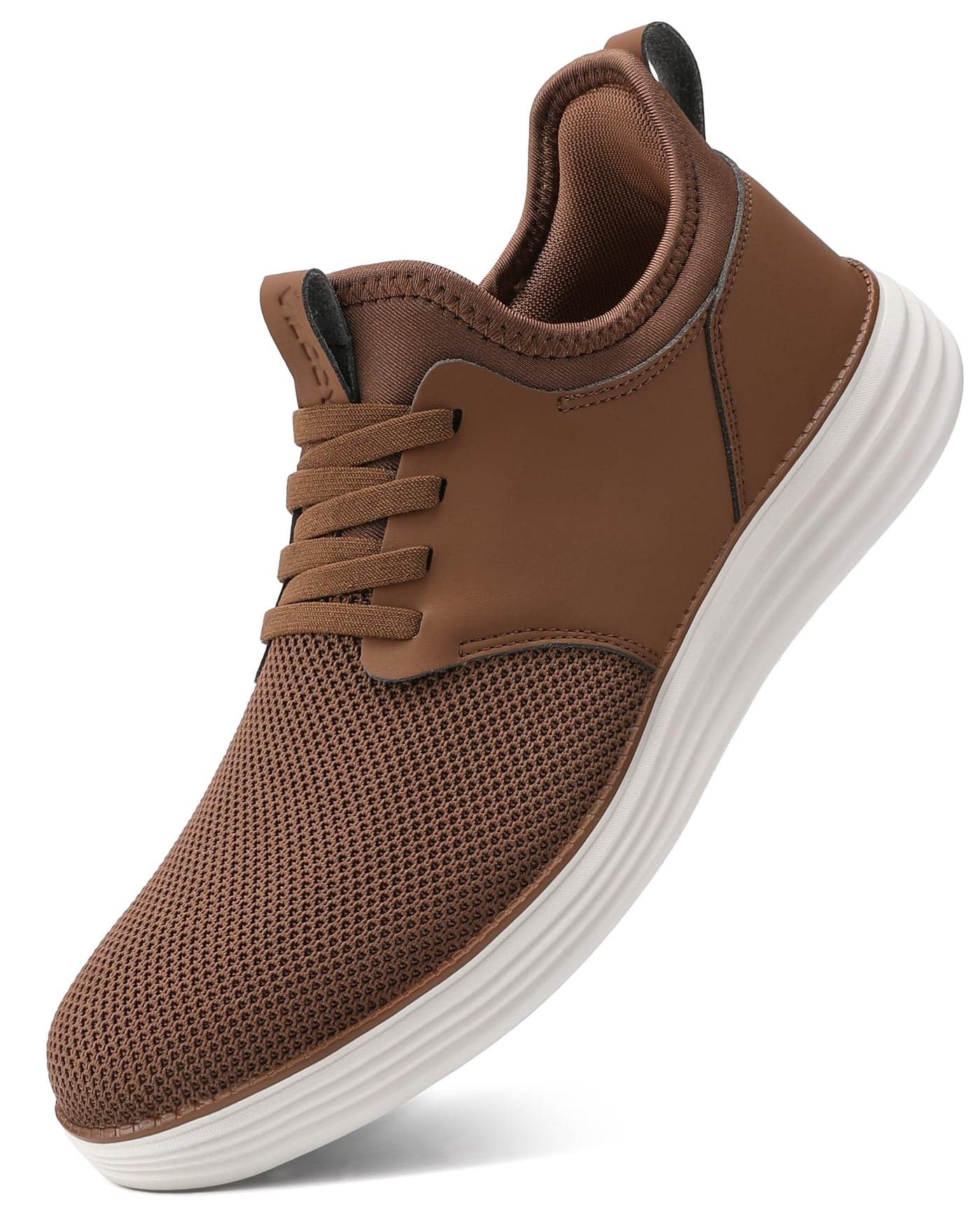VILOCY Mens Slip On Casual Dress Shoes Hands Free Laceless Fashion Sneakers Comfortable Mesh Tennis Walking Shoes All Brown,EU43