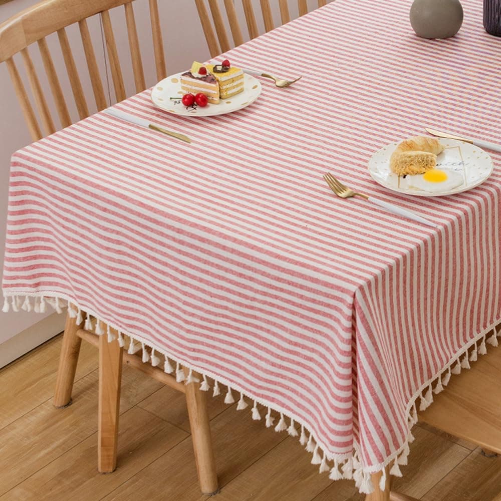 TruDelve Extra Long Tablecloth 120 Inch Red and White Tablecloth with Tassels Washable Table Cloths for 8 Foot Rectangle Tables Red120x55Rectangular