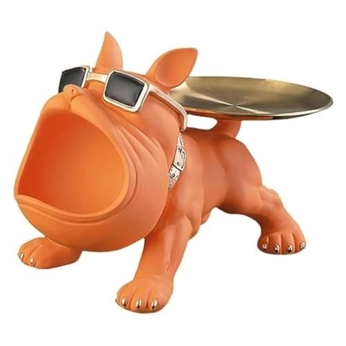SkyKey Home Decor Bulldog Storage Butler Sculpture Showpiece for Living Room Tray and Bowl Decorative Statue for Gift, Home, Bedroom, Office Desk Storage for Keys, Jewellery, and Trinkets, Orange