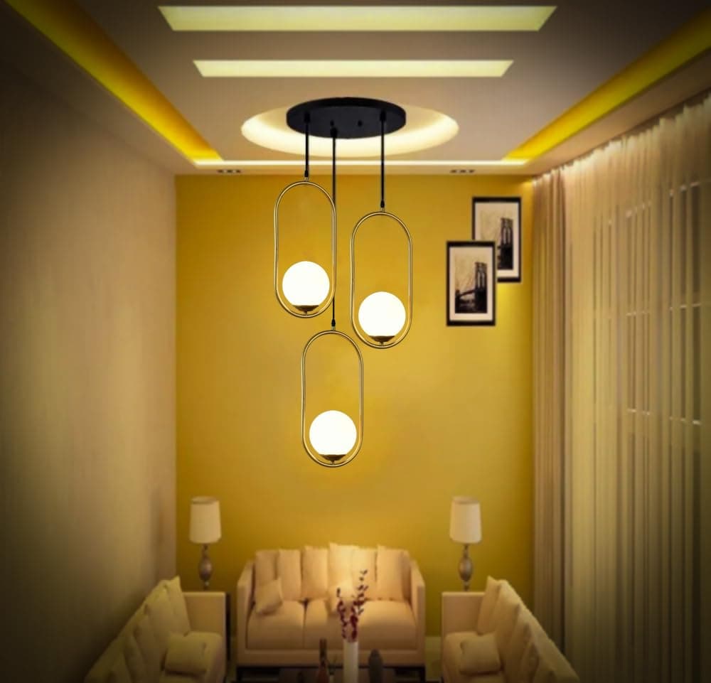 kinis KIN-210 Milky Glass Round THALI Round Cluster Pendant Light/Cluster Hanging Light/Cluster Ceiling Light/Three Pendant Lamp to Décor Home/Living Room/Bedroom/Office/Dining/Café (Without Bulb)