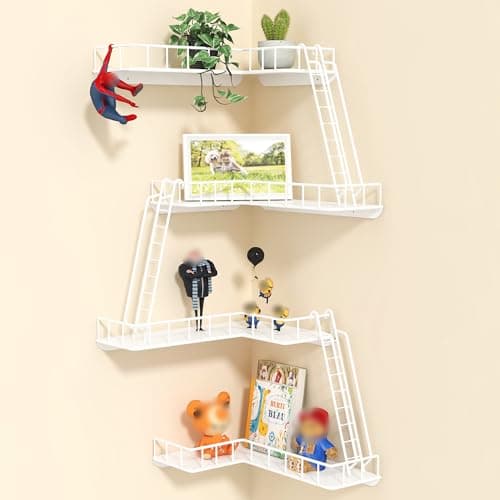 ENPKLUTE 4-Tier Fire Escape Wall Shelf - New York Style Fire Escape Shelf for Figures, Corner Floating Shelves for Wall, Trinket Display Shelves for Home Décor - White