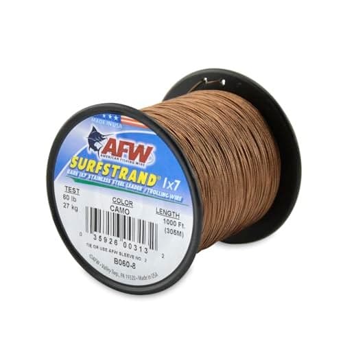 American Fishing Wire Surfstrand, Bare 1x7 Stainless Steel Leader Wire, 60 lb Test, 0.018" Diameter, Camo, 1000 ft