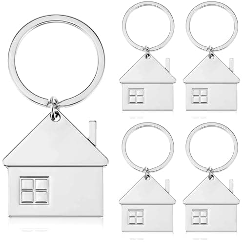 Taiyin 5 Pcs House Key Chain House Shaped Pendant Keychains Home Keychain Set Cute home with Window Key Charm Metal Keyring Gift