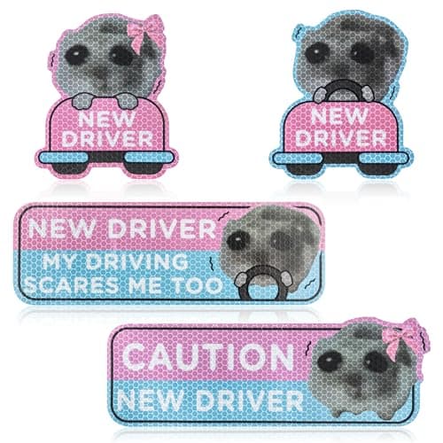 CNhoqc New Student Driver Magnet 4 Pcs Shivering Hamster Please Be Patient New Student Driver Automotive Car Magnet Reflective Safety Warning Attention Sign Reusable Removable Novice Bumper Sticker