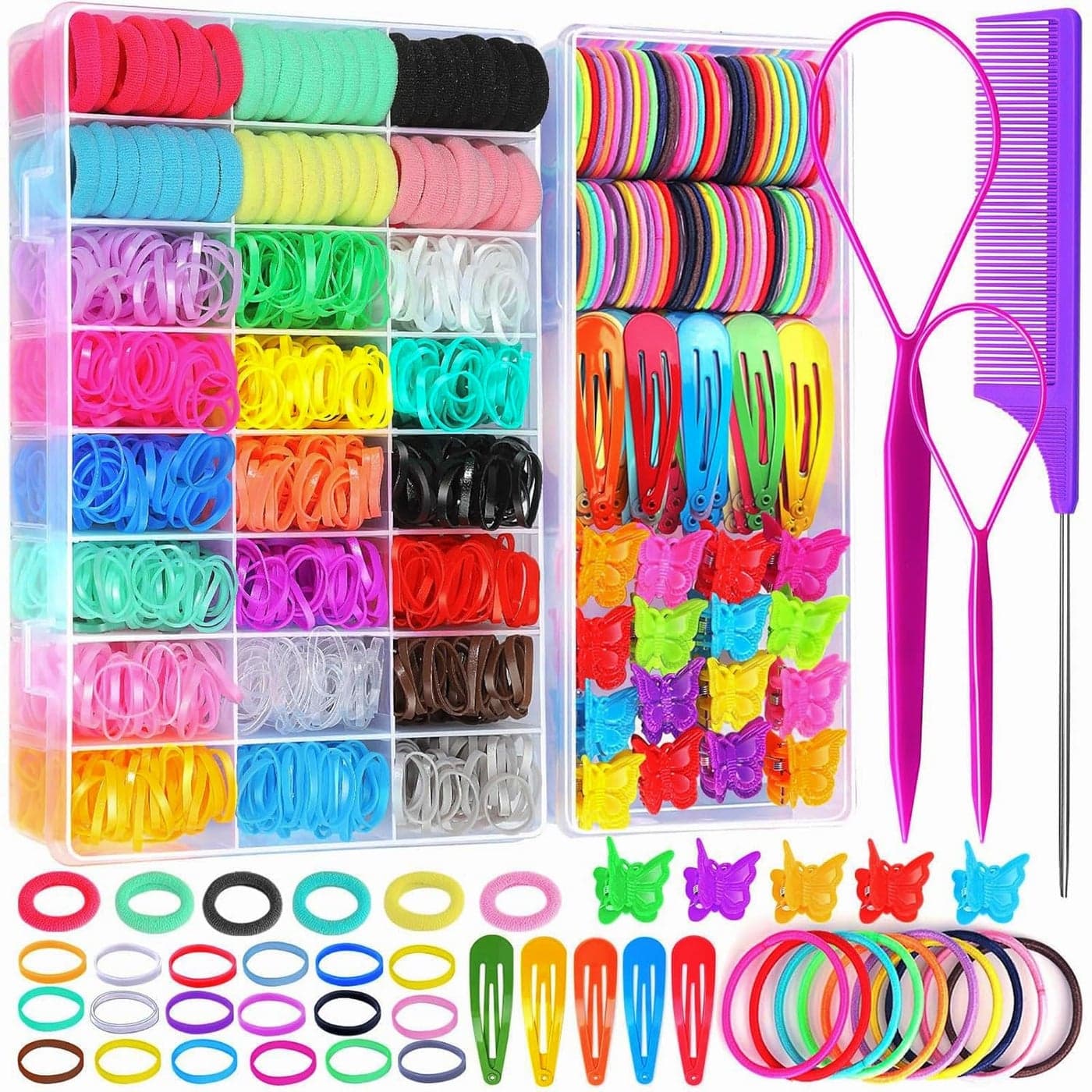 YGDZ Hair Accessories Set Colorful Rubber Bands Cotton Hair Ties Ponytail Holders Hair Clips with Organizer Box for Girls Toddlers