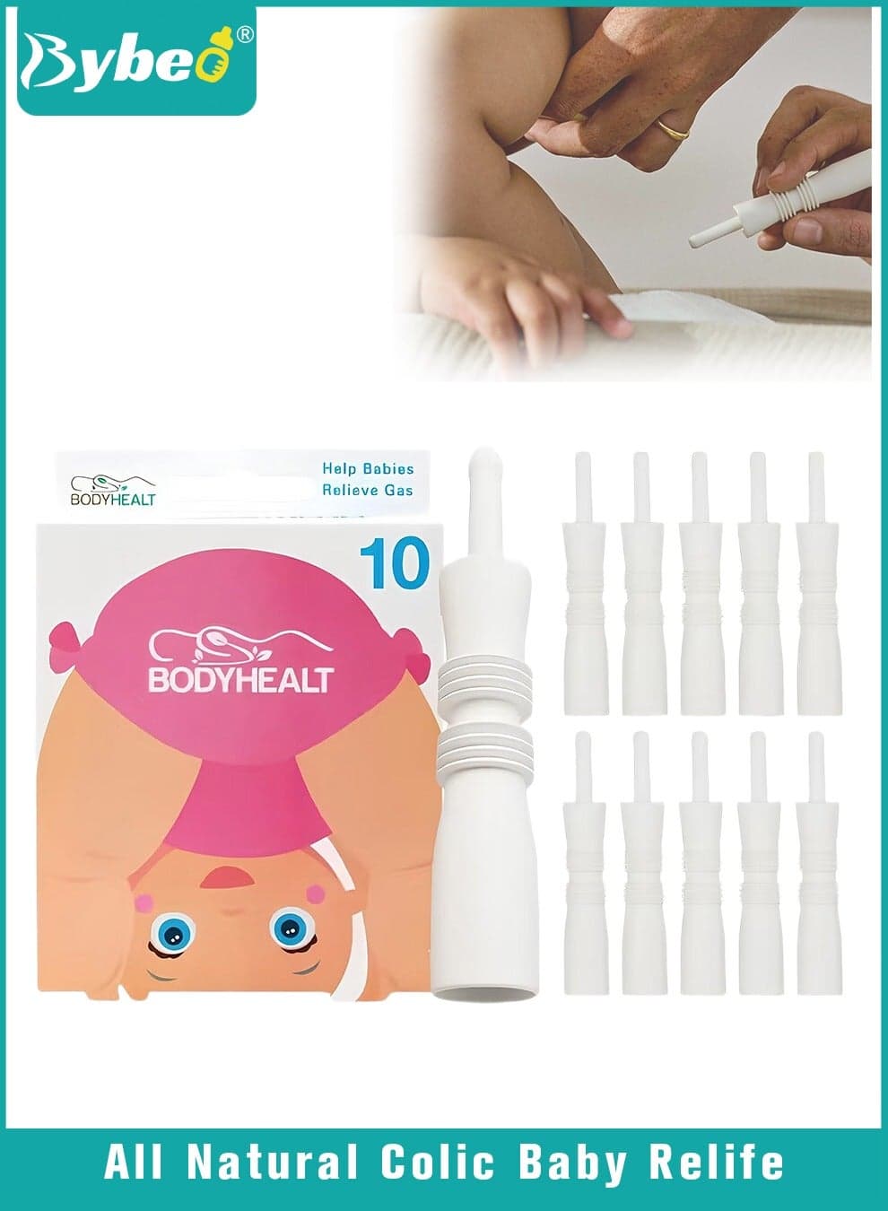 10 Pcs Baby Colic and Gas Relief, Constipation Relief for Newborn, Infant Gas and Colic Reliever Rod Tool, Baby Gas Passer, Instant Natural Solution, BPA Free,White