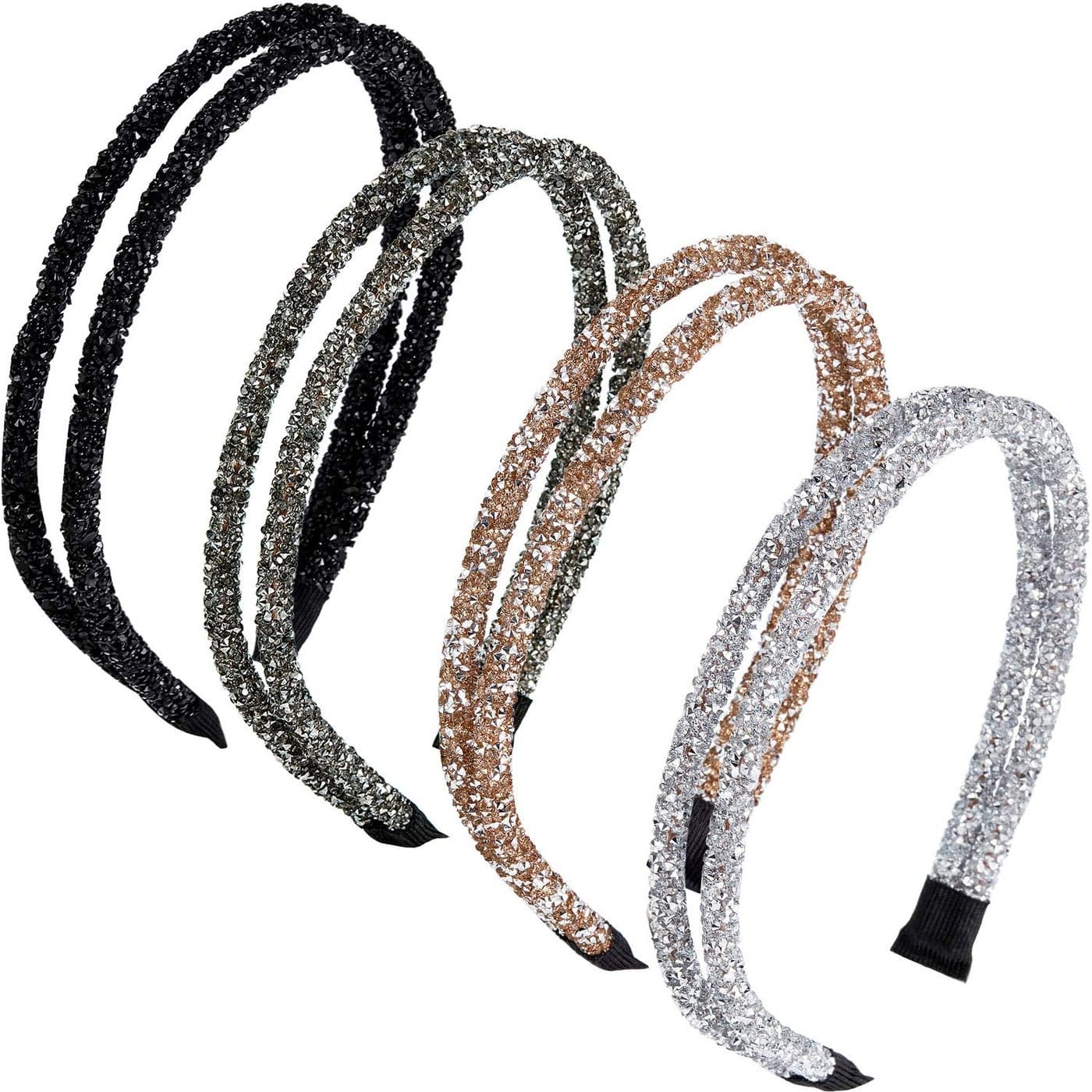 WILLBOND 4 Pieces Rhinestone Hair Band Double Crystal Side Band Imitation Diamond Crystal Hoop Headband Thin Headband for Women Girls Hair AccessoryBlack Grey Silver Champagne