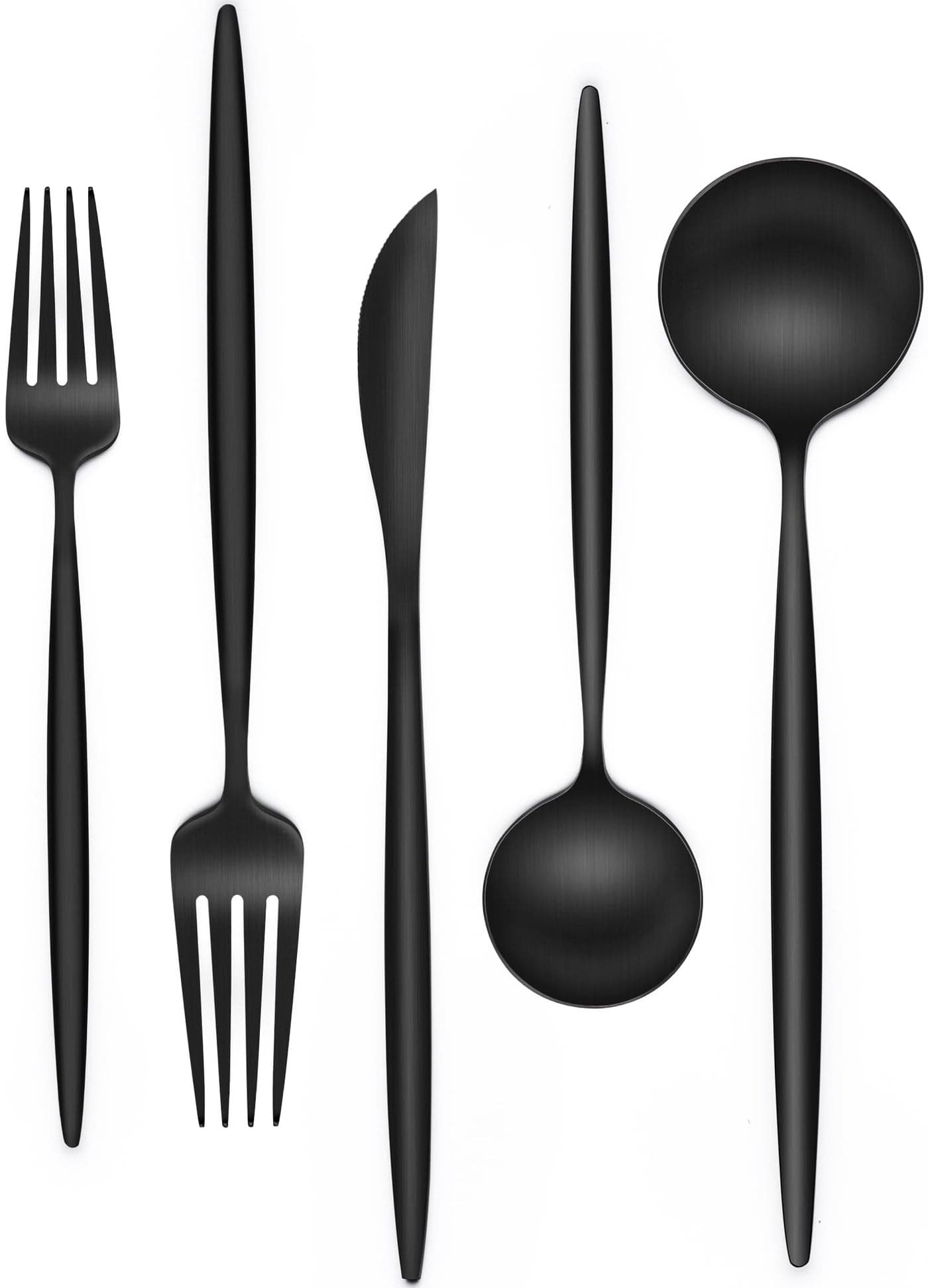 Matte Black Silverware Set 30 Piece Wildone Stainless Steel Flatware Set Service for 6 Cutlery Utensil Sets for Home Restaurant Include Knife Fork Spoon Set Dishwasher Safe