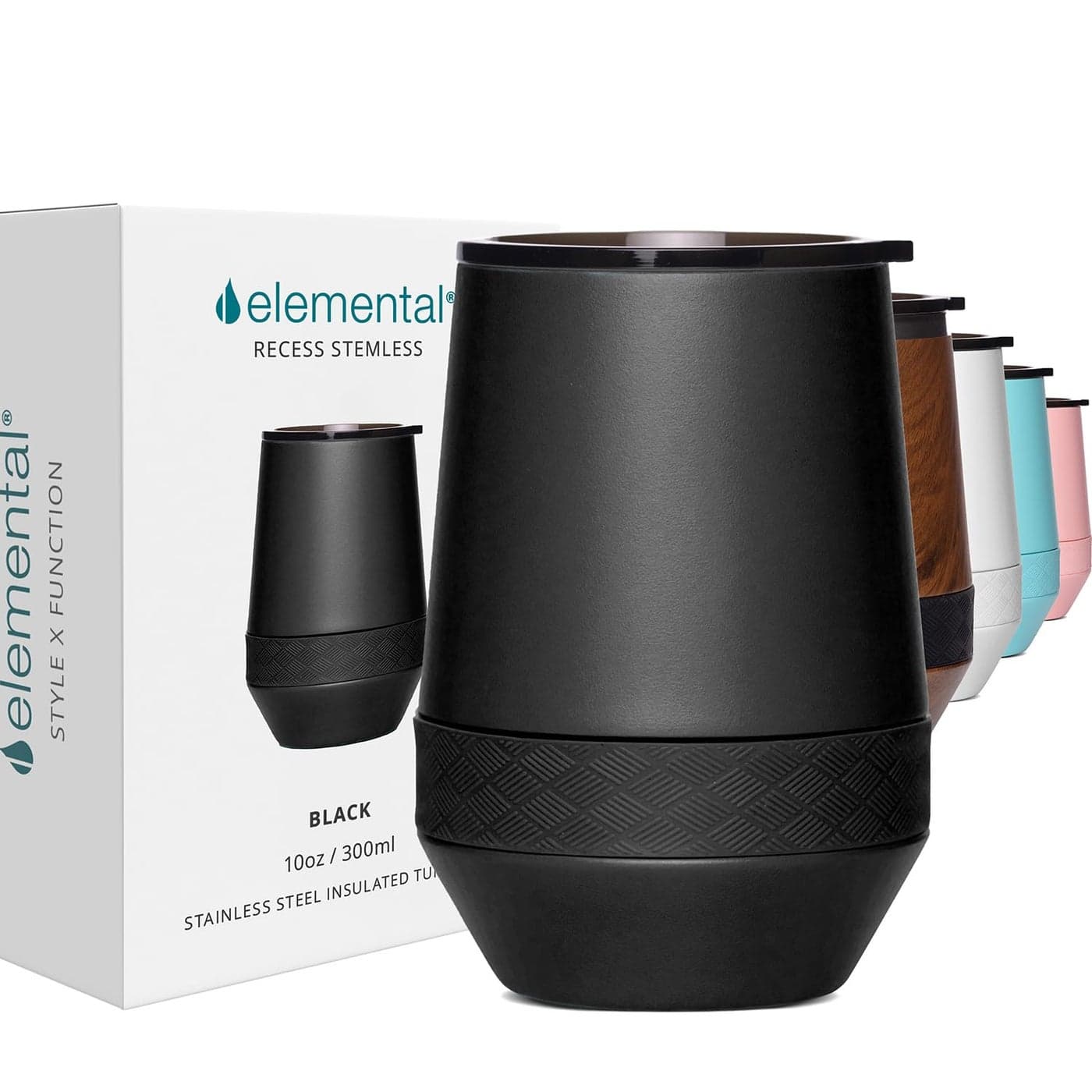 Elemental Recess Wine Tumbler Triple Wall Insulated Stainless Steel Coffee Mug for Hot Cold Drinks Portable Cup with Shatterproof Sip Lid for Camping Outdoor Travel 10oz Black