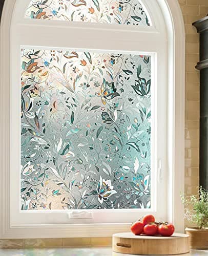 Rainbow Privacy Window Film Stained Glass Tulip Pattern 175 X 787inches Shackcom 3D Decorative Window Stickers Static Cling Heat Control Anti UV and Decorate Your Door Window and Glass