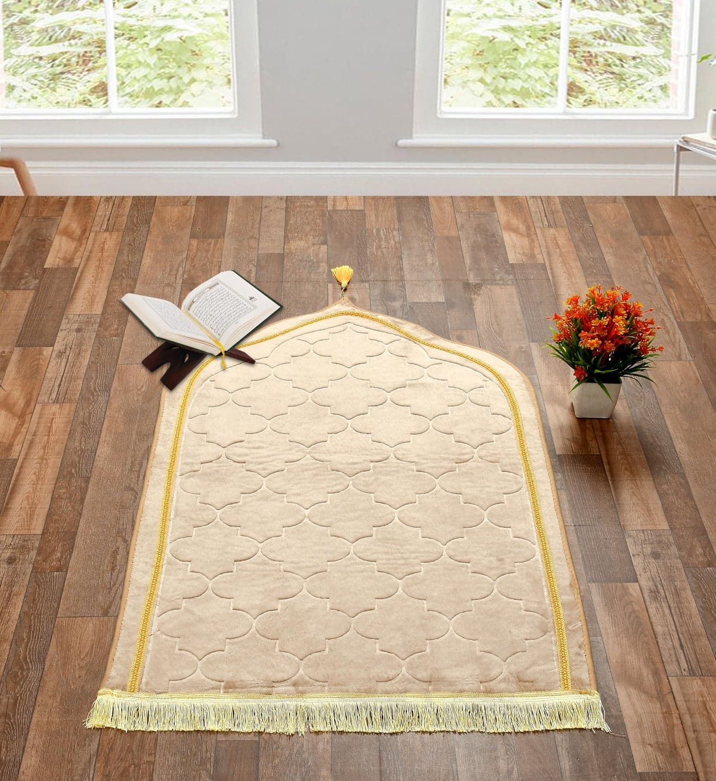 KETOSTICS® Velvet Prayer Rectangular Mat 44x28 inch Musalla Janamaz for Namaz Muslim Brown (CAMLE)