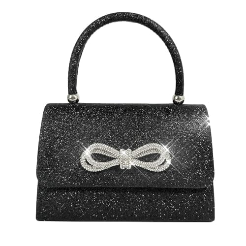Trisapu Womens Evening Bag Sparkly Bow Clutch Purse Wedding Party Purses Glitter Rhinestone Cocktail Prom Handbags Black