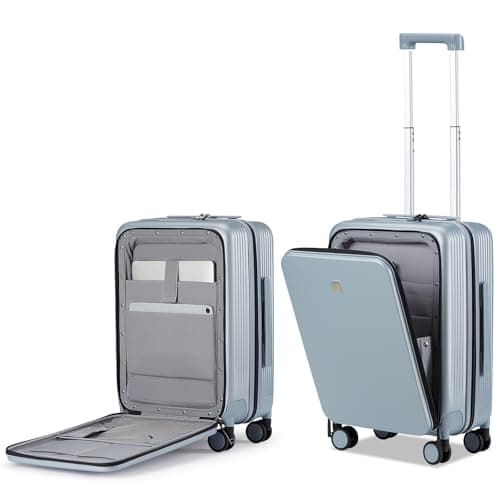 Hanke Grace Carry On Luggage with Wheels Airline Approved Hard Shell Suitcases with Front Pocket,Top Opening Luggage with TSA Lock for Short Business Travel, Grey.