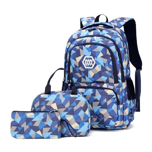 3Pcs Geometric Print Boys Backpack and Lunchbox Set for School Kids, Capacity School Backpack for Boys Elementary School