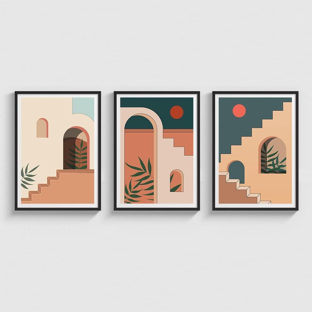 COLOSSAL ART HOUSE Framed Art PaintingPosters 13x17 Inch Boho Frames for Wall Decoration Set of 3 Black Framed Art PrintsPosters for Bedroom Living Room Wall Decor
