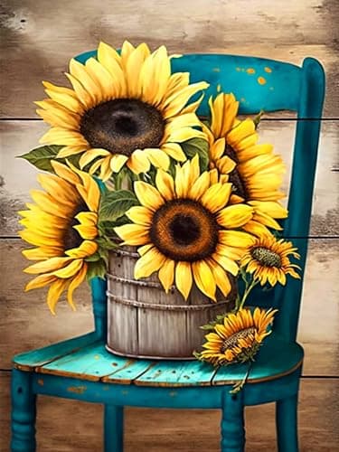 ijbnhd Sunflowers Diamond Art Kits for AdultsChair Diamond Paintings Kits for Beginners Full Drill Round DIY Crafts Kits Gift Home Wall Decor Gifts 12x16in