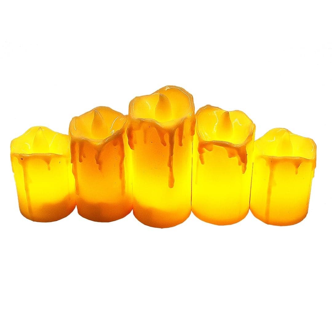 VINTAGER Acrylic LED Candle Tea Light 9 CM Flameless Smokeless Melting Candle Perfect for Gifts Home Room Birthday Christmas Diwali Navratri Decoration Pack of 5
