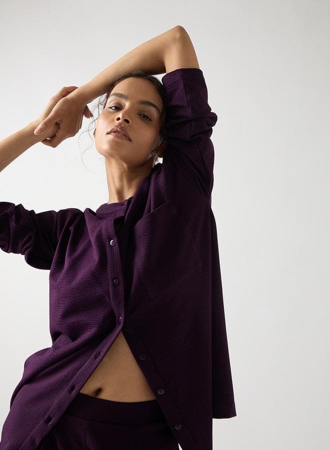 Purple Cotton Knit Long Sleeve Shirt