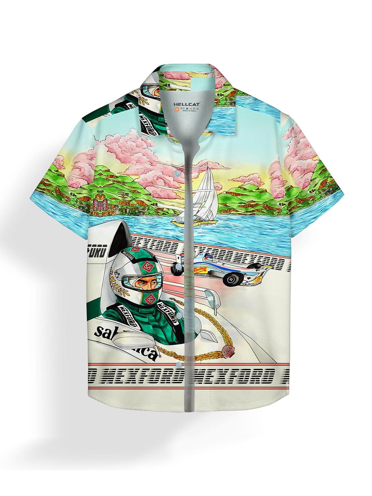 HELLCAT Trendy Regular Fit Printed Causal Half Sleeve Shirt for Boys Sky Blue 13-14 Years