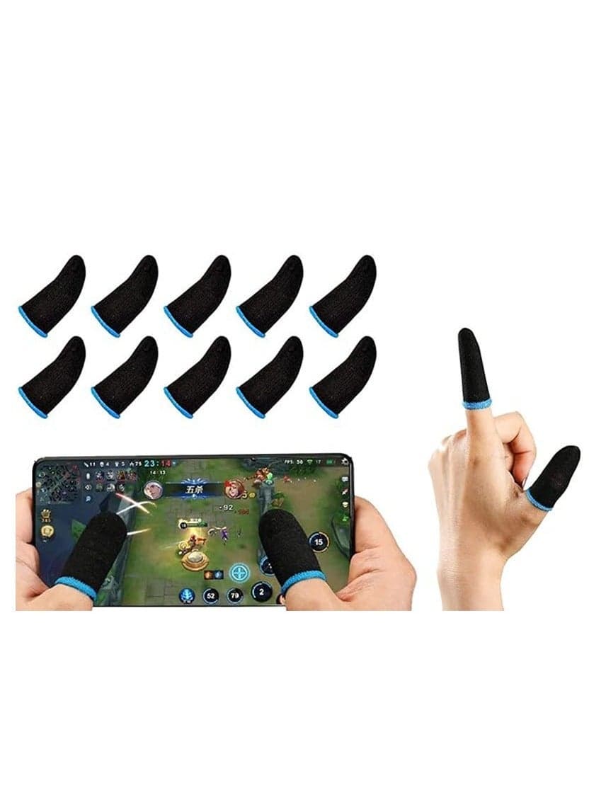PUBG Mobile Phone Finger Sleeves for Gaming | Anti-Sweat Breathable Finger Sleeve Gloves for Gaming | Thumb Sleeves Mobile Gaming | Gamer Gloves | Pack of 10 (Blue)