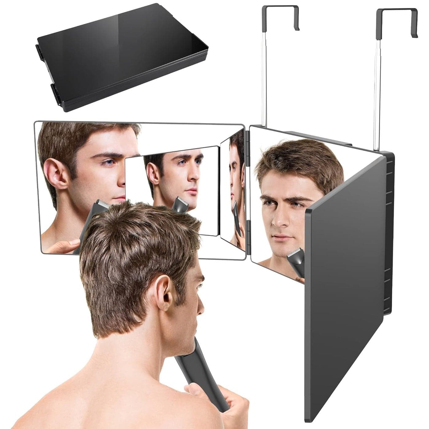 waqif 3 Way Trifold Haircut Mirror 360 Degree Mirror for Hair Cutting Shaving Grooming Hair Styling Dye Hair and Makeup with Adjustable Height Brackets Portable for Travel Bedrooms Bathroom