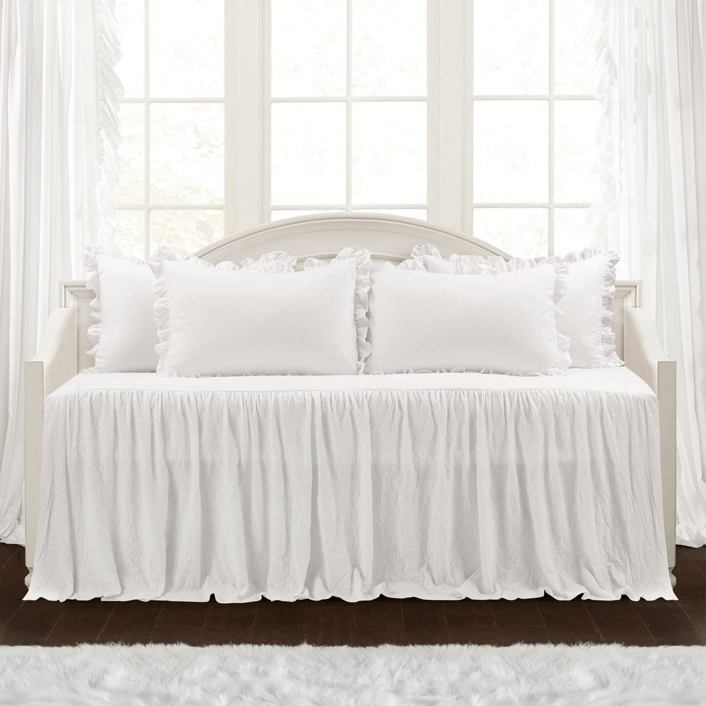 Lush Decor Ruffle Skirt Daybed Cover 5 Piece Set 39 W x 75 L White White Bedding Set Daybed Comforter Set Ruffled Bedding Coquette Decor