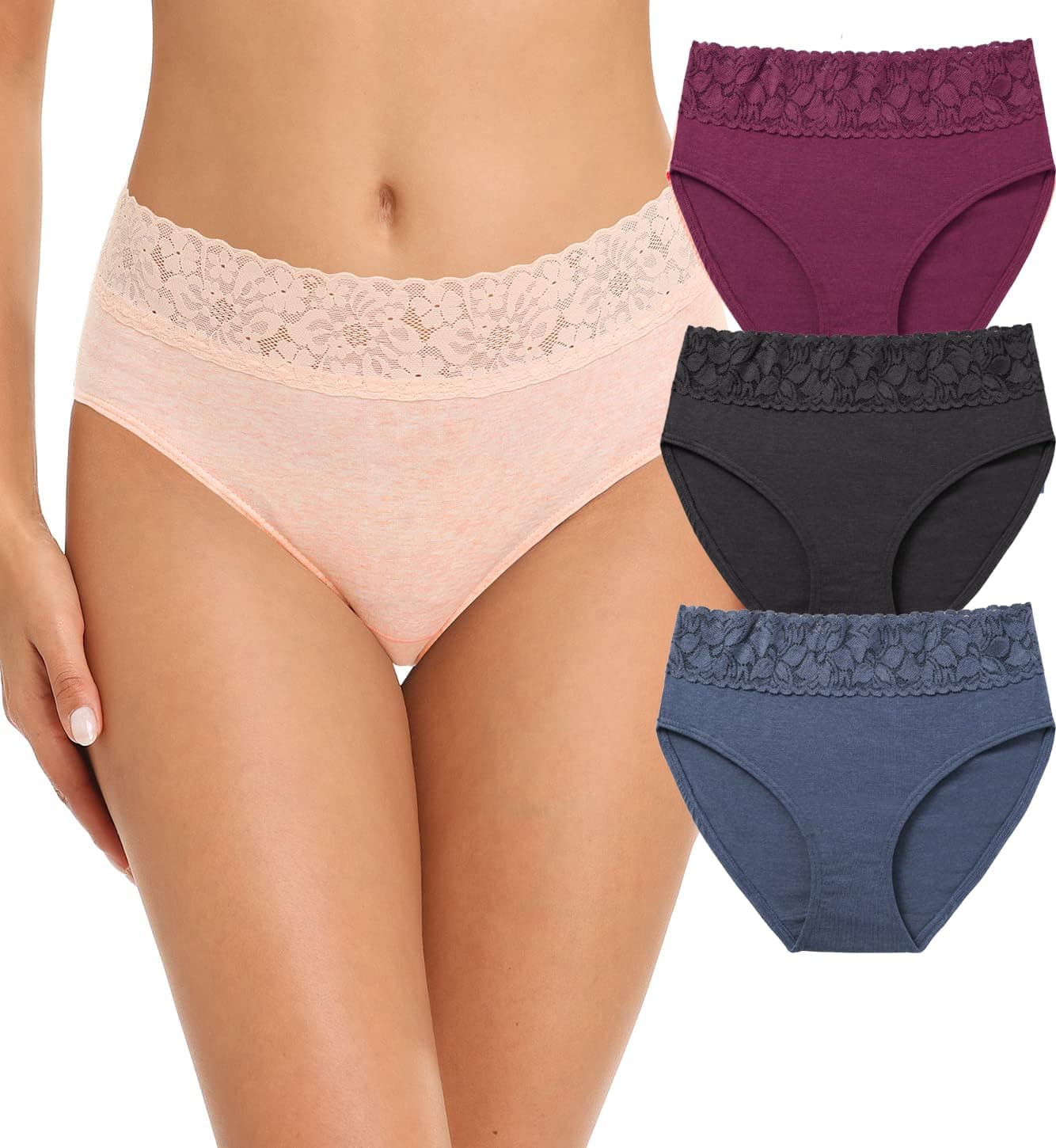 NICSY Womens Underwear Cotton Bikini Panties Lace Soft Hipster Panty Ladies Stretch Full Girls Briefs (Multicolor) (XL, Pack 3 Blue/Black/Maroon)
