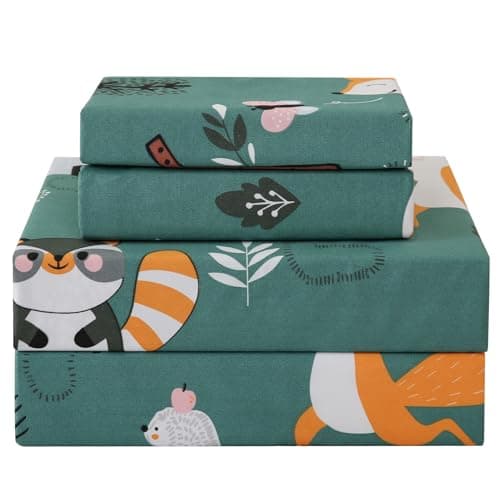 JSD Green Forest Animals Kids Sheet Set Twin Size, 3 Piece Woodland Printed Microfiber Bed Sheets Deep Pocket