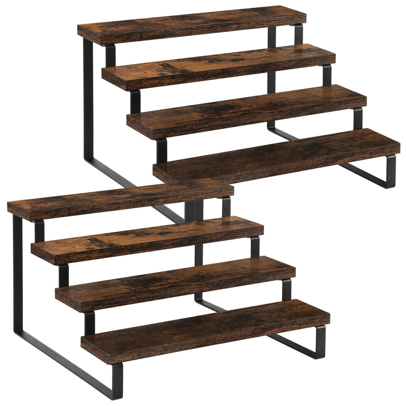 YINMIT Wooden Display Riser Stand Tiered Perfume and Cologne Organizer Stand 4 Tier Spice Rack Organizer Rustic Display Shelf for Candles 4 Tier 2 Pack