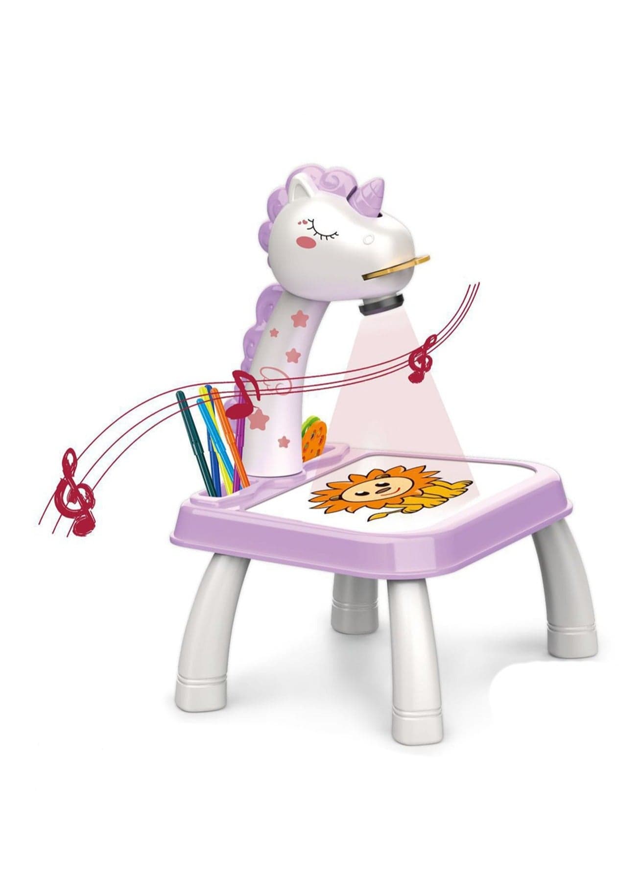Purple Unicorn Projection Table, Children'S Drawing Projector With Flashlight Slide Projector Toy, Tracing Sketch Table With Light Music, Suitable For Early Art Learning Game Gifts