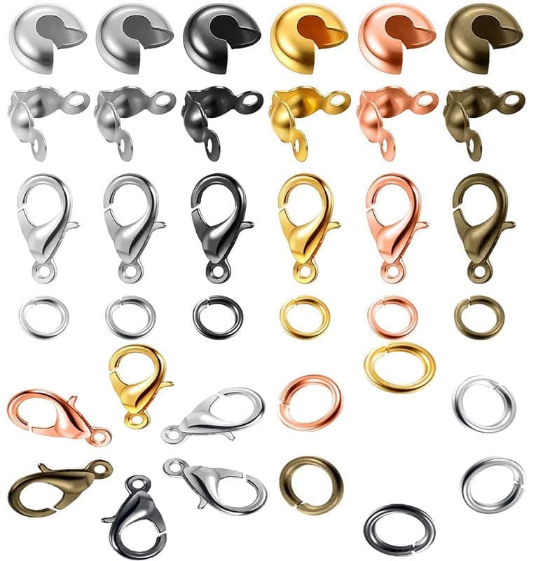 DIY Crafts 50 Gram, Antique Golden, Lobster Clasp Set Including Lobster Claw Clasps Open Jump Rings DIY Bead Crimp Covers Clamshell Knot Covers for Jewelry (50 Gram, Antique Golden)