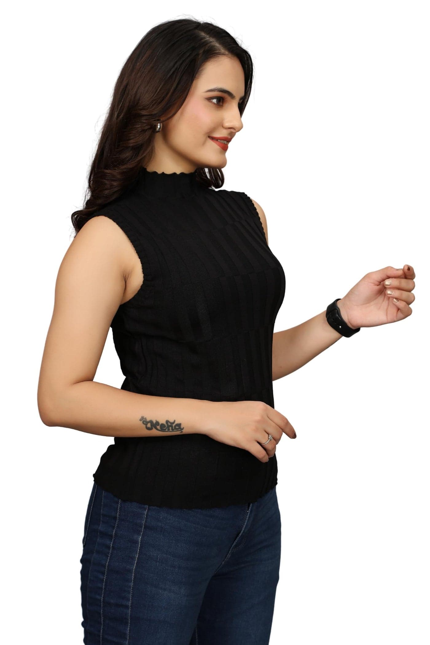 BROGBUS Women's Cotton and Polyester Blend Sleeveless Tank Top for Girls Regular Fit Casual Top (Free Size, Black)