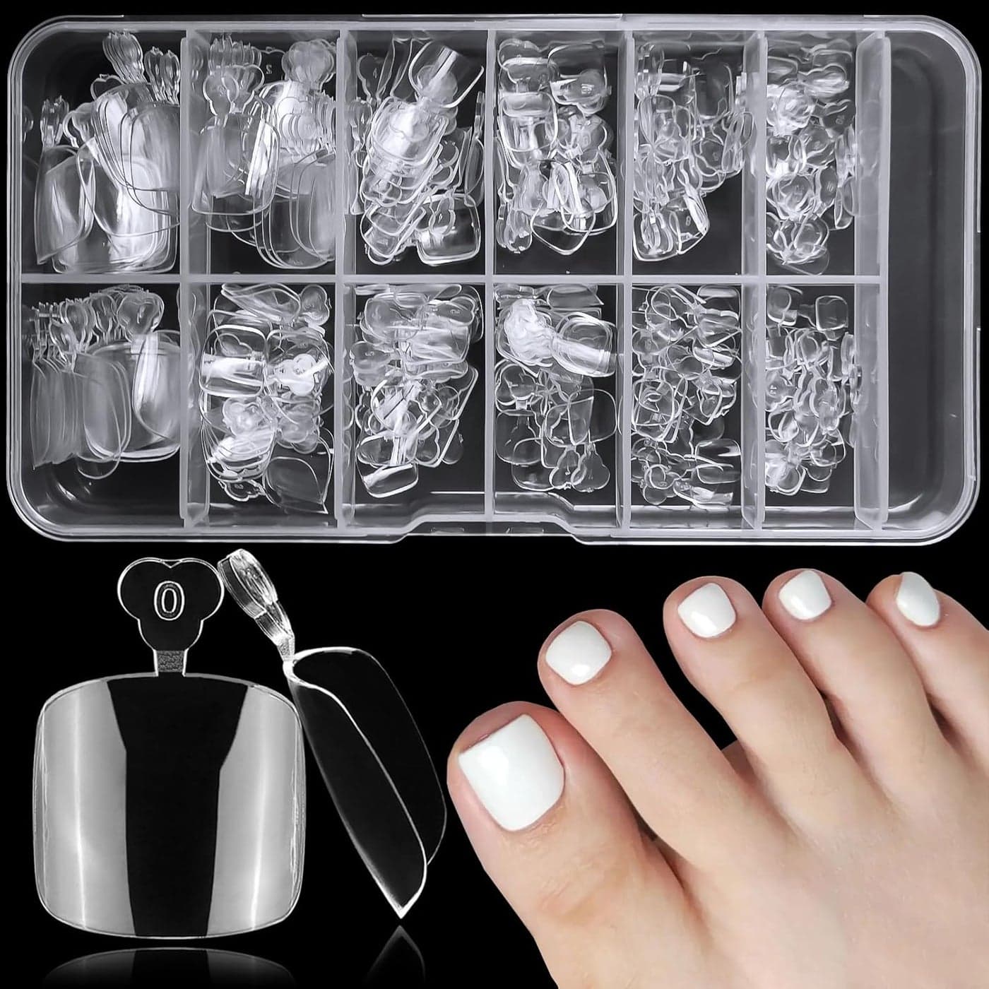240pc Soft Gel Toe Nail Tips Short Fake Toenail Tips Square Full Cover Fake Toe Nail Tips for Toes Press on Toenails, Clear False Toe Nail Press ons,12 Size Artificial Toe Tip Acrylic Nails