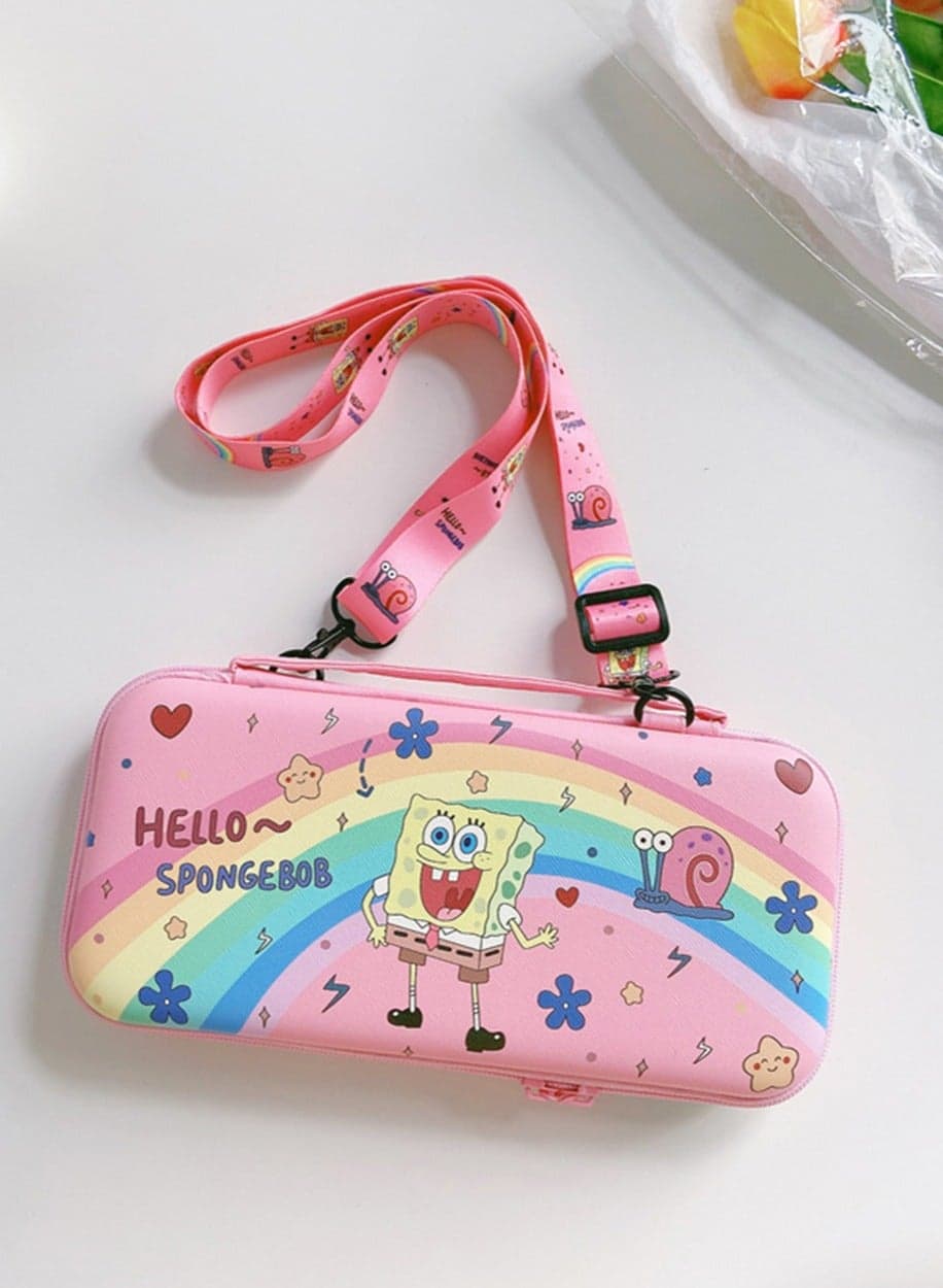 Carrying Case Compatible with Nintendo Switch u0026 OLED Mode, Pink Travel Carry Bag for SpongeBob, Accessories with Protective Hard Shell, Adjustable Shoulder Strap Travel Case Hard Carry Case for Girls