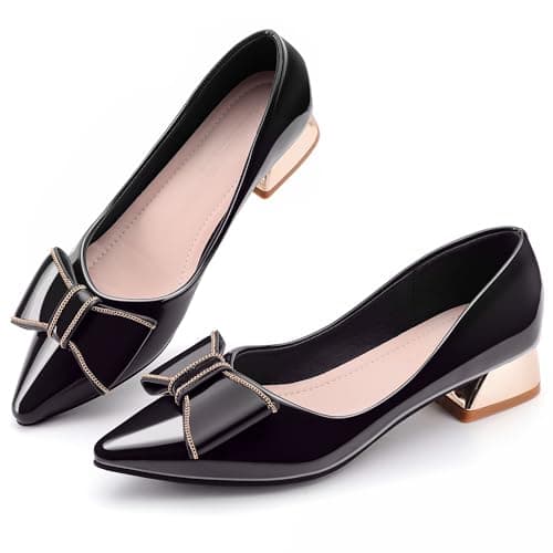 Women's Chunky Closed Toe Low Block Heels Work Pumps Comfortable Dress Wedding Shoes for Party Office Black Size 6