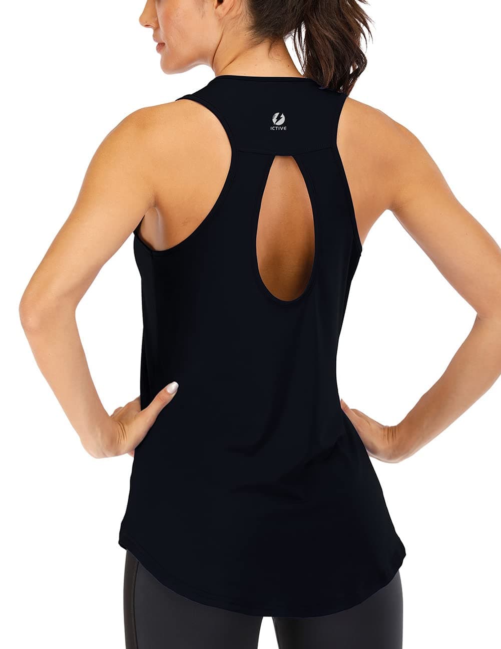 ICTIVE Yoga Tops for Women Loose Fit Workout Backless Sleeveless Keyhole Open Back Racerback Summer Shirts Black S
