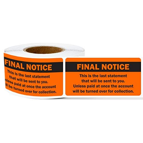 300 Final Notice Stickers, 1 x 2 Inch Final Notice Past Due Billing and Collection Reminder Over Due Warning Stickers Delinquent Billing Statements Account Receivable - 1 Roll of 300