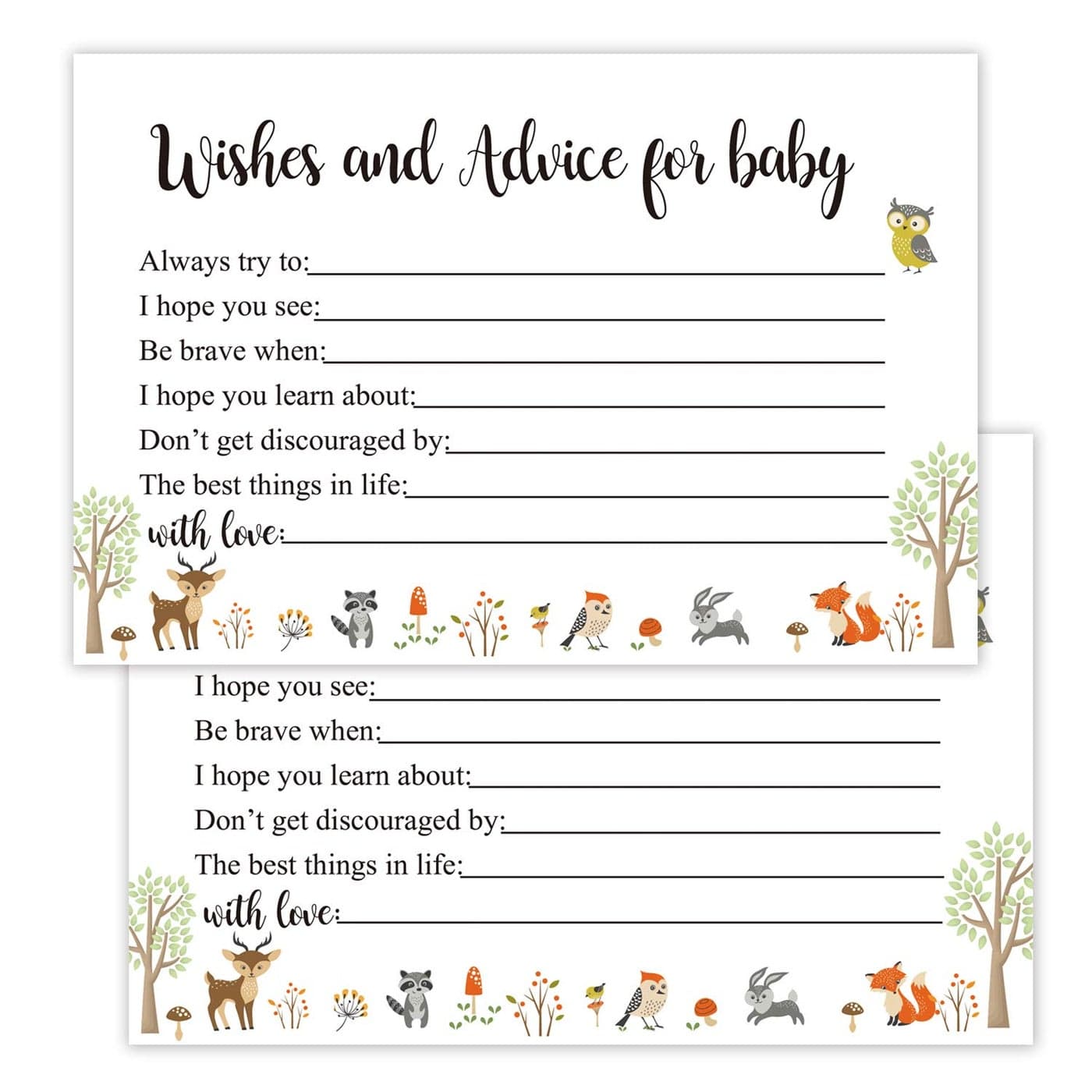 Giftideaworkshop 50 Woodland Baby Shower Wishes and Advice for The MomtoBe Baby Advice Cards for Baby Shower Game4X6 inch