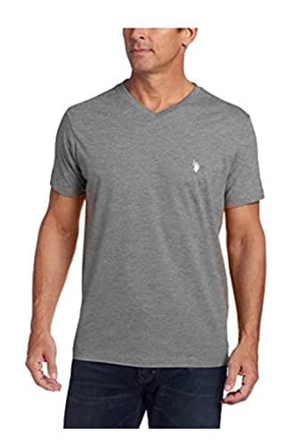 U.S. Polo Assn. Men's V-Neck Short Sleeve T-Shirt, Heather Gray, Medium